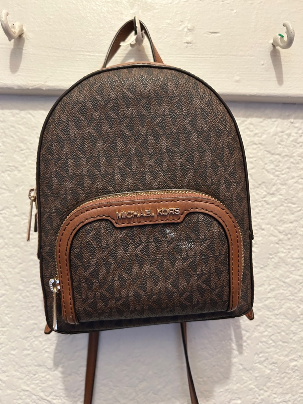 Michael Kors Brown Logo Mini Backpack with Tan Trim - Picture 2 of 5